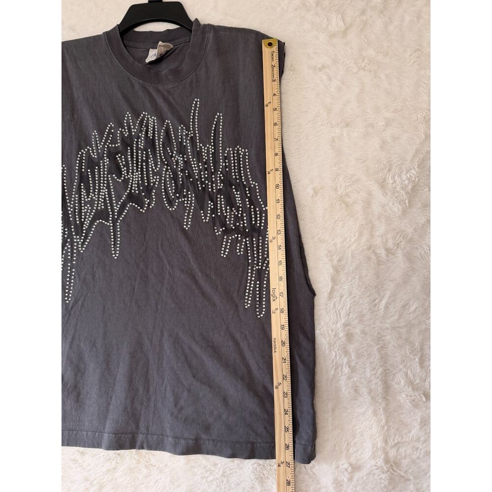 PacSun Graphic Art Program Men's M Gray T-Shirt Studded Rhinestone Muscle Shirt - Picture 9 of 11